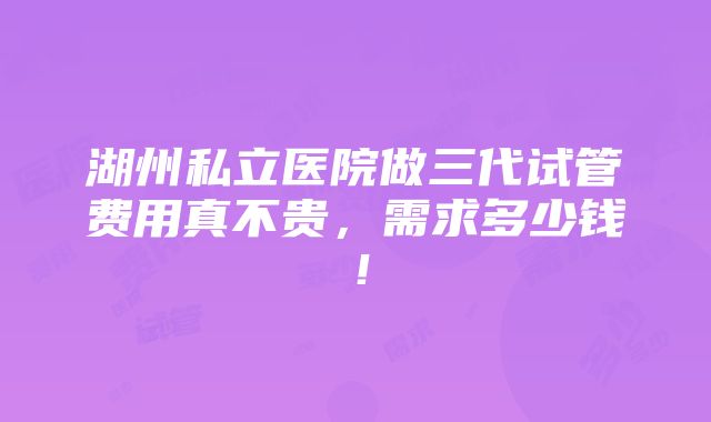 湖州私立医院做三代试管费用真不贵，需求多少钱！