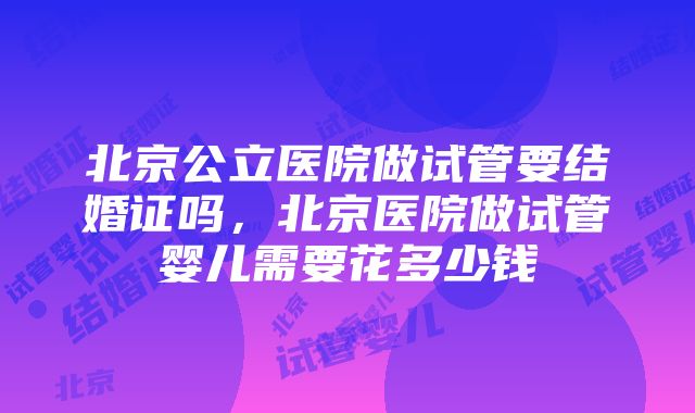 北京公立医院做试管要结婚证吗，北京医院做试管婴儿需要花多少钱