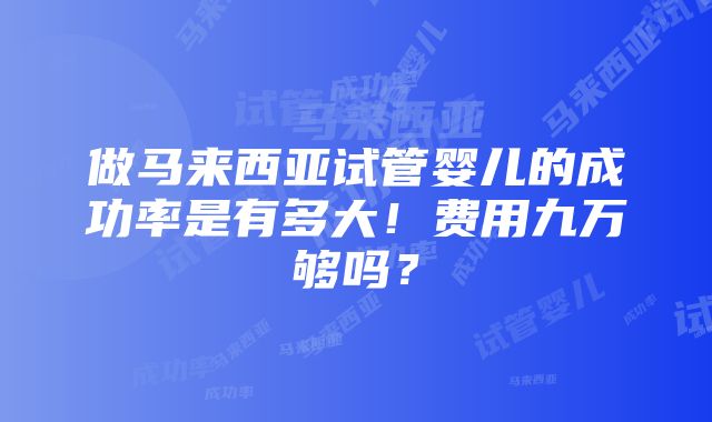 做马来西亚试管婴儿的成功率是有多大！费用九万够吗？