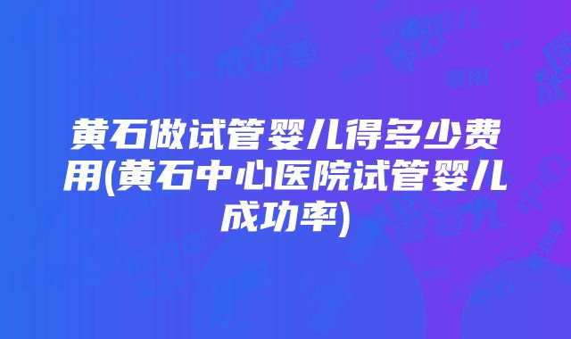 黄石做试管婴儿得多少费用(黄石中心医院试管婴儿成功率)