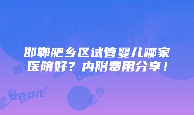 邯郸肥乡区试管婴儿哪家医院好？内附费用分享！