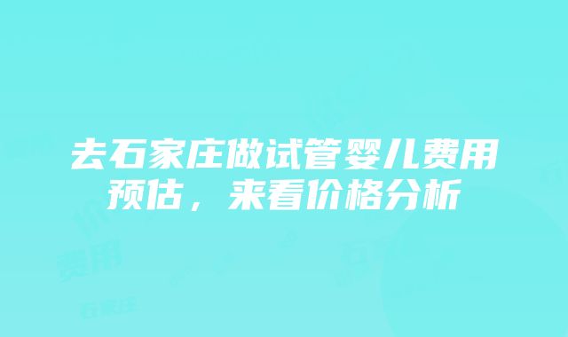 去石家庄做试管婴儿费用预估，来看价格分析