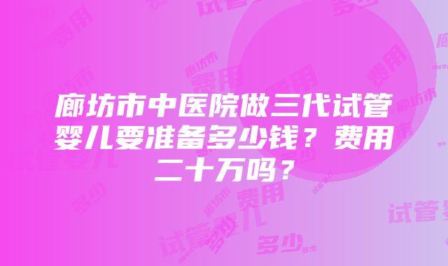 廊坊市中医院做三代试管婴儿要准备多少钱？费用二十万吗？