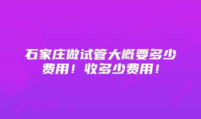 石家庄做试管大概要多少费用！收多少费用！