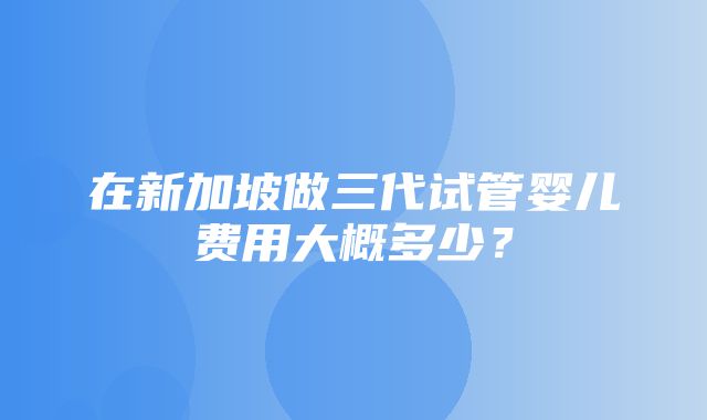 在新加坡做三代试管婴儿费用大概多少？