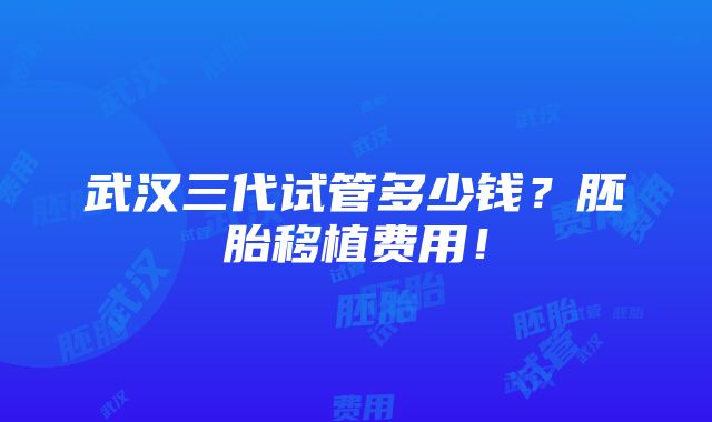 武汉三代试管多少钱？胚胎移植费用！