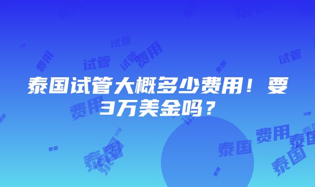 泰国试管大概多少费用！要3万美金吗？