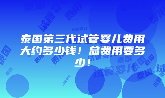 泰国第三代试管婴儿费用大约多少钱！总费用要多少！