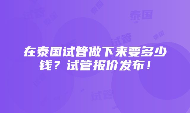 在泰国试管做下来要多少钱？试管报价发布！