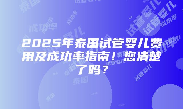 2025年泰国试管婴儿费用及成功率指南！您清楚了吗？