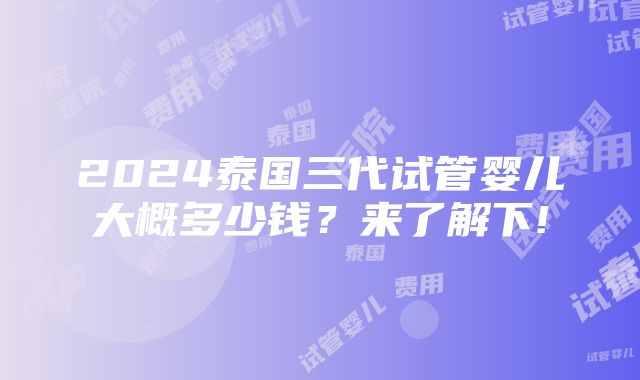 2024泰国三代试管婴儿大概多少钱？来了解下!