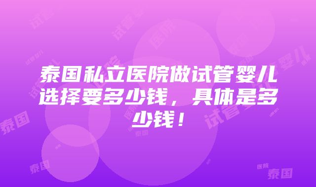 泰国私立医院做试管婴儿选择要多少钱，具体是多少钱！