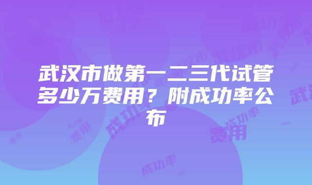 武汉市做第一二三代试管多少万费用？附成功率公布