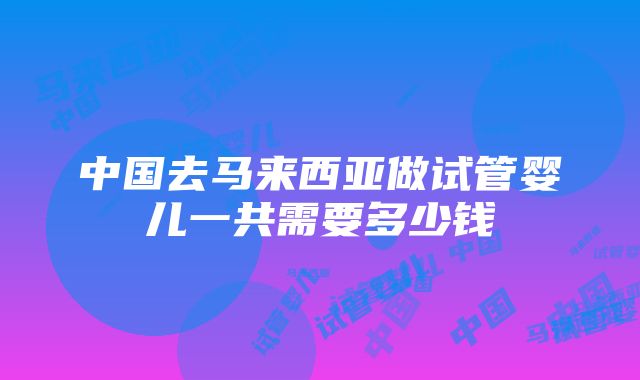 中国去马来西亚做试管婴儿一共需要多少钱