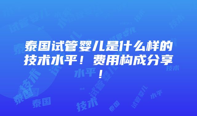 泰国试管婴儿是什么样的技术水平！费用构成分享！