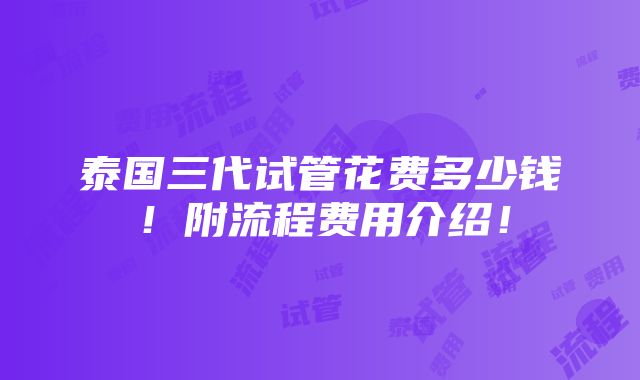 泰国三代试管花费多少钱！附流程费用介绍！