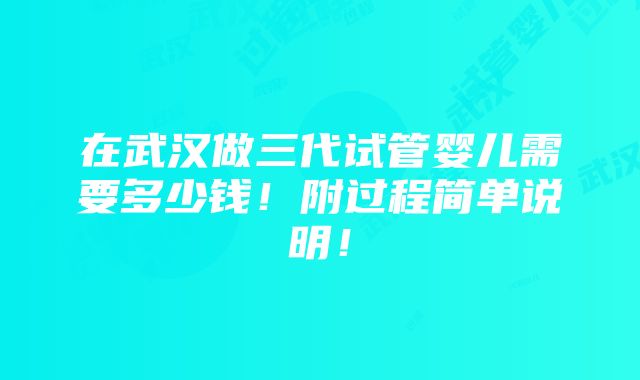 在武汉做三代试管婴儿需要多少钱！附过程简单说明！