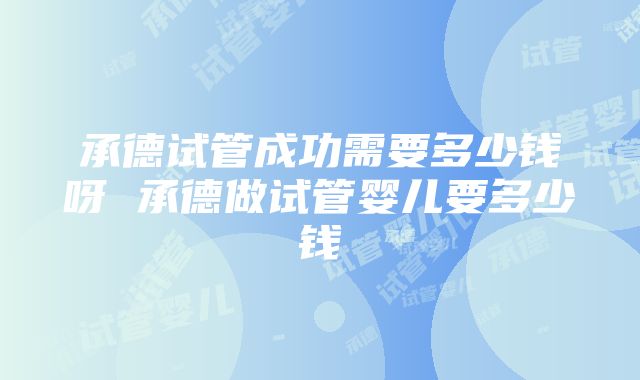 承德试管成功需要多少钱呀 承德做试管婴儿要多少钱