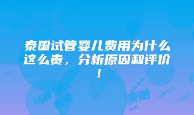 泰国试管婴儿费用为什么这么贵，分析原因和评价！