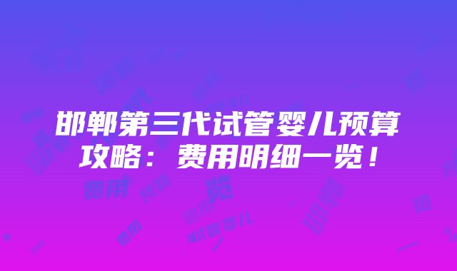 邯郸第三代试管婴儿预算攻略：费用明细一览！