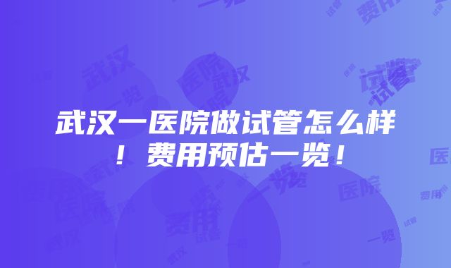 武汉一医院做试管怎么样！费用预估一览！