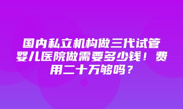 国内私立机构做三代试管婴儿医院做需要多少钱！费用二十万够吗？