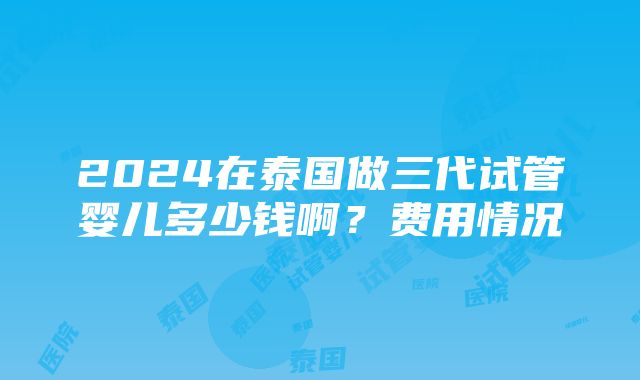 2024在泰国做三代试管婴儿多少钱啊？费用情况