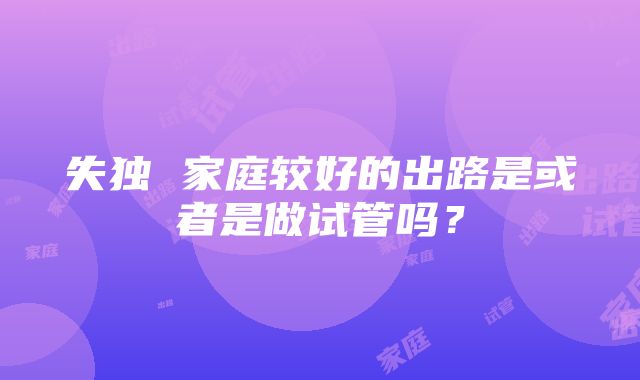 失独 家庭较好的出路是或者是做试管吗？