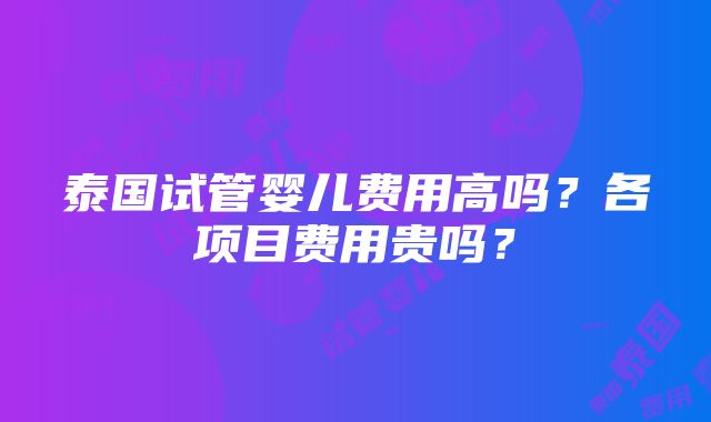 泰国试管婴儿费用高吗？各项目费用贵吗？