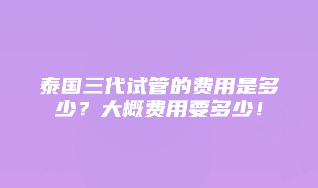 泰国三代试管的费用是多少？大概费用要多少！