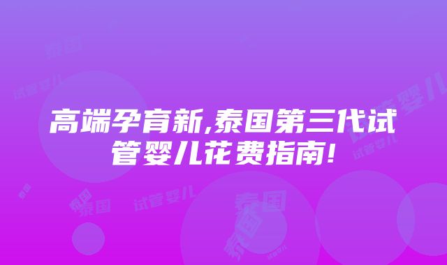 高端孕育新,泰国第三代试管婴儿花费指南!