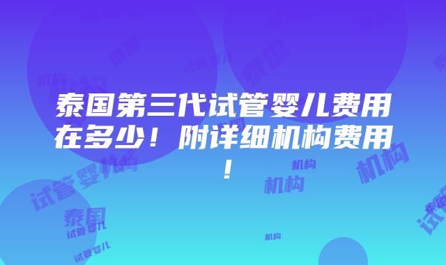 泰国第三代试管婴儿费用在多少！附详细机构费用！