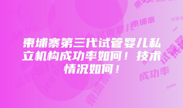 柬埔寨第三代试管婴儿私立机构成功率如何！技术情况如何！