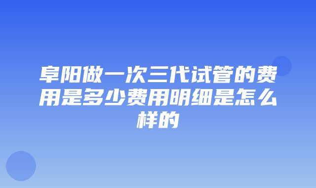 阜阳做一次三代试管的费用是多少费用明细是怎么样的