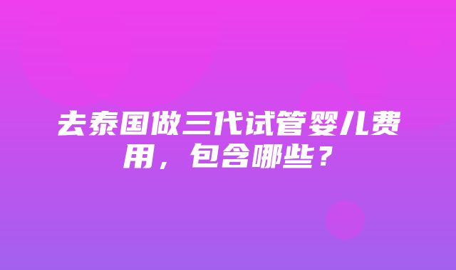 去泰国做三代试管婴儿费用，包含哪些？