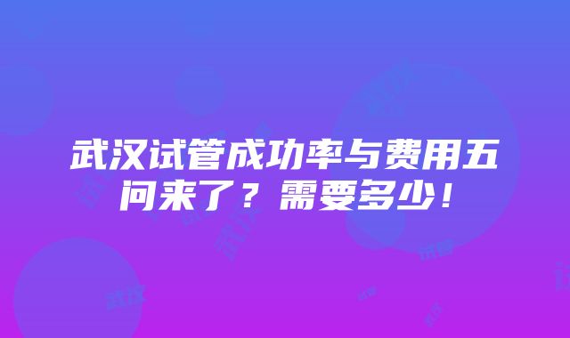 武汉试管成功率与费用五问来了？需要多少！