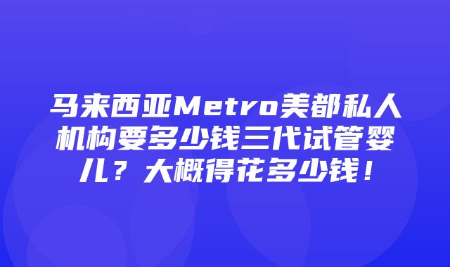 马来西亚Metro美都私人机构要多少钱三代试管婴儿？大概得花多少钱！