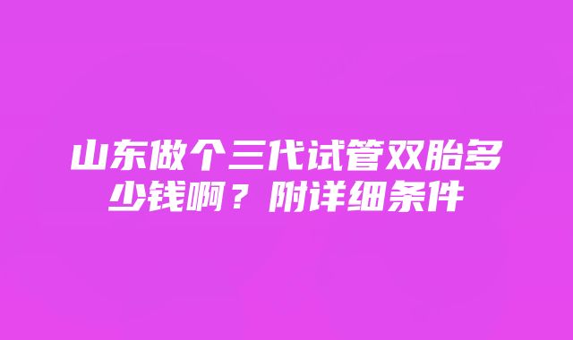 山东做个三代试管双胎多少钱啊？附详细条件