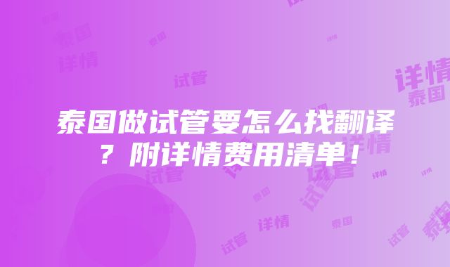 泰国做试管要怎么找翻译？附详情费用清单！