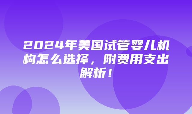 2024年美国试管婴儿机构怎么选择，附费用支出解析！