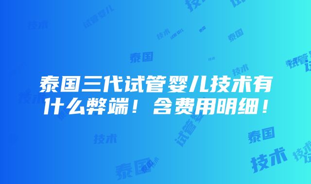 泰国三代试管婴儿技术有什么弊端！含费用明细！