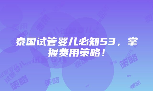 泰国试管婴儿必知53，掌握费用策略！