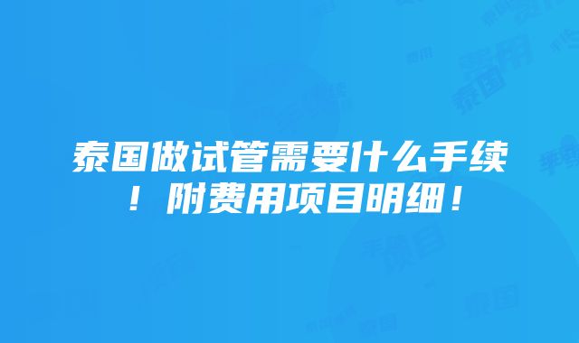 泰国做试管需要什么手续！附费用项目明细！