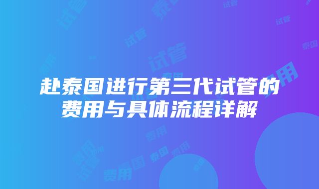 赴泰国进行第三代试管的费用与具体流程详解