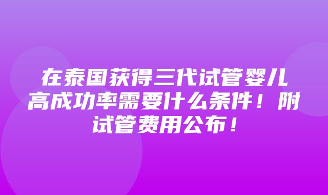 在泰国获得三代试管婴儿高成功率需要什么条件！附试管费用公布！