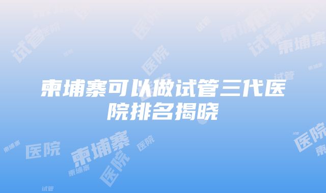 柬埔寨可以做试管三代医院排名揭晓