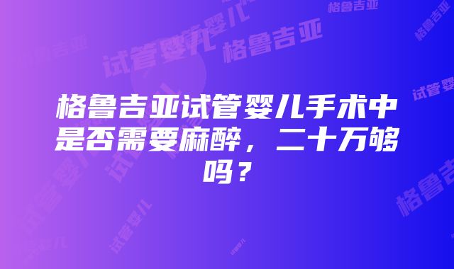 格鲁吉亚试管婴儿手术中是否需要麻醉，二十万够吗？