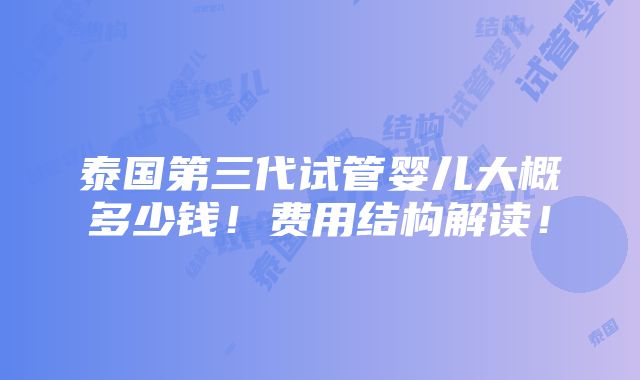 泰国第三代试管婴儿大概多少钱！费用结构解读！