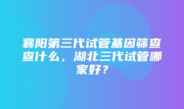 襄阳第三代试管基因筛查查什么，湖北三代试管哪家好？