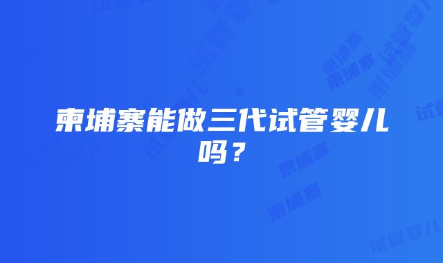 柬埔寨能做三代试管婴儿吗？